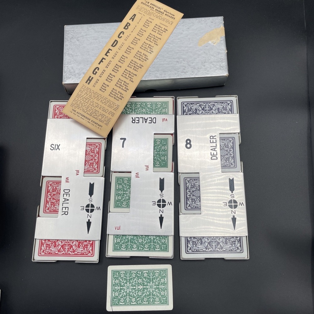 Vintage Autobridge Duplicate Bridge Set 3 Metal Boards w Cards Box Instructions
